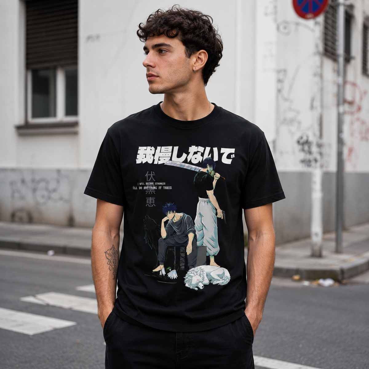 T-shirt anime Jujutsu Kaisen Megumi Fushiguro e Toji Fushiguro 100% cotone - vista prodotto 2