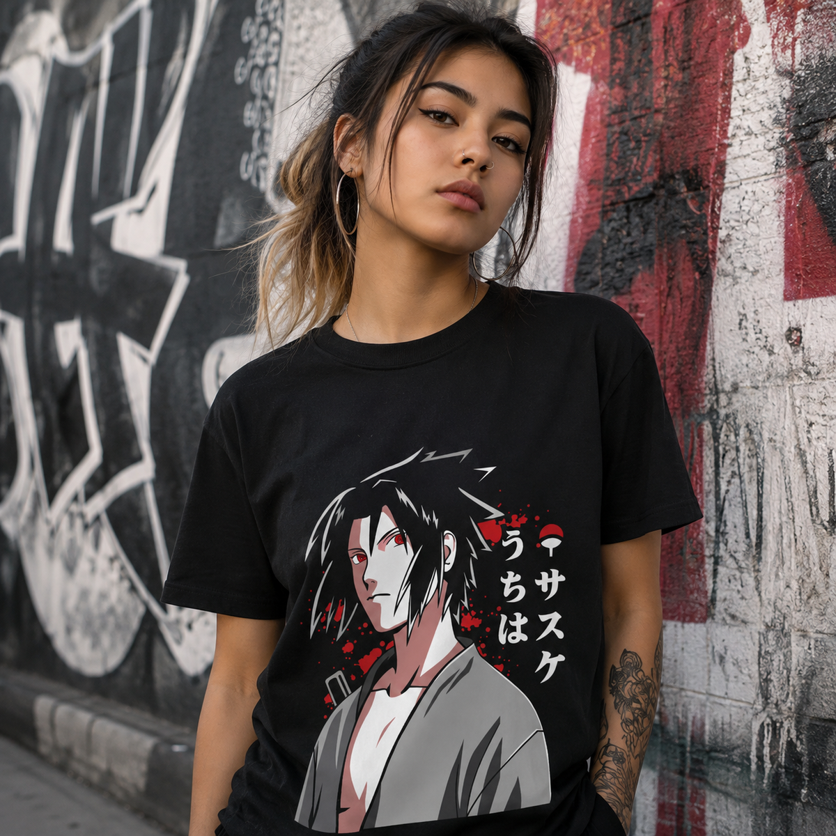 T-shirt anime Naruto Sasuke Uchiha Grafica 2 100% cotone - vista prodotto 2