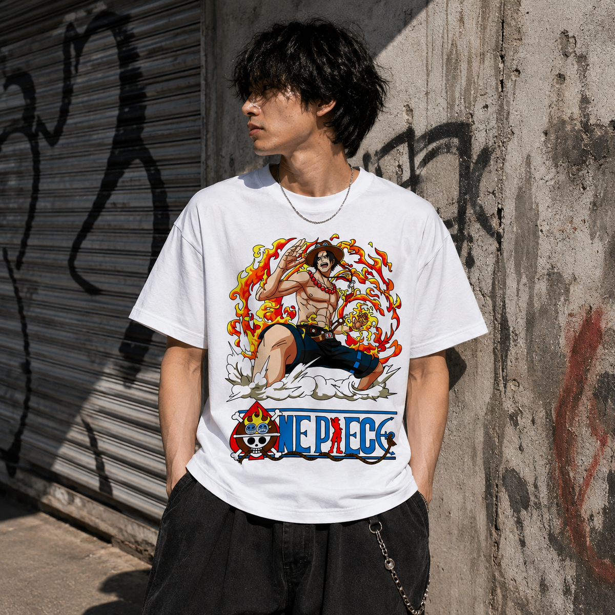 T-shirt anime One Piece Portgas D. Ace Grafica 1 100% cotone - vista prodotto 2