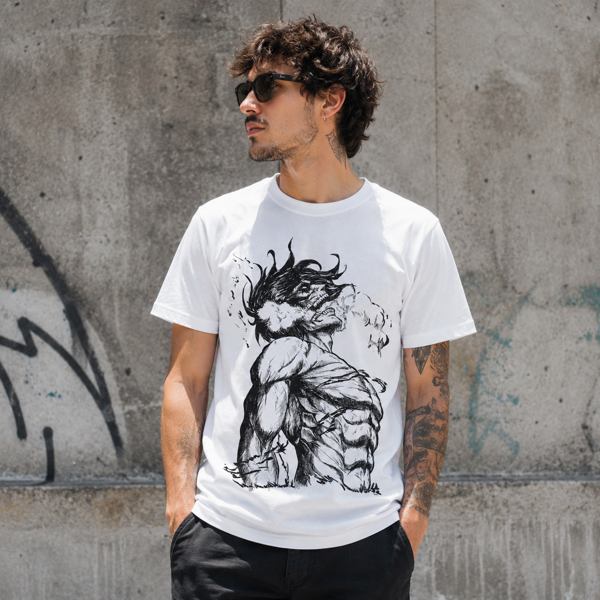 T-shirt anime Attack on Titan Eren Jaeger - Forma Titano 100% cotone - vista prodotto 2