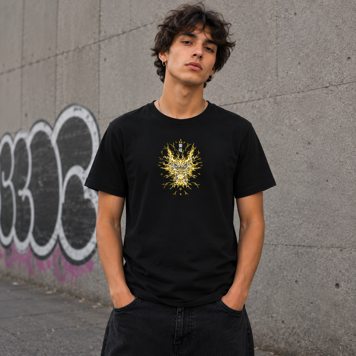 T-shirt anime Demon Slayer Zenitsu Agatsuma Dragone Grafica 2 100% cotone - vista prodotto 2