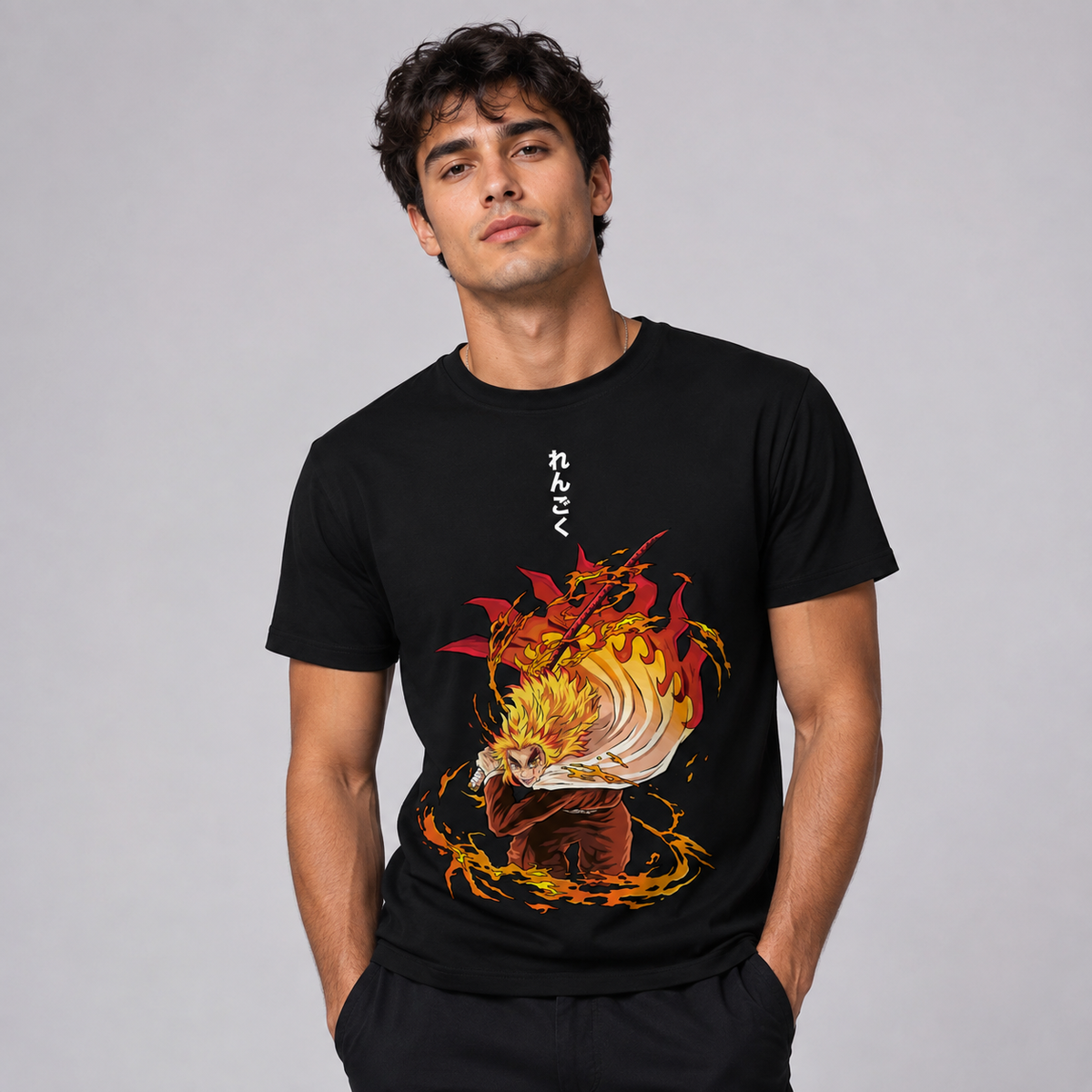 T-shirt anime Demon Slayer Kyojuro Rengoku Grafica 2 100% cotone - vista prodotto 2