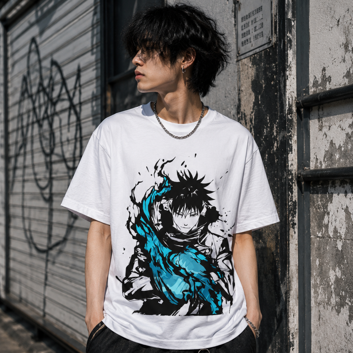 T-shirt anime Jujutsu Kaisen Megumi Fushiguro Grafica 2 100% cotone - vista prodotto 2