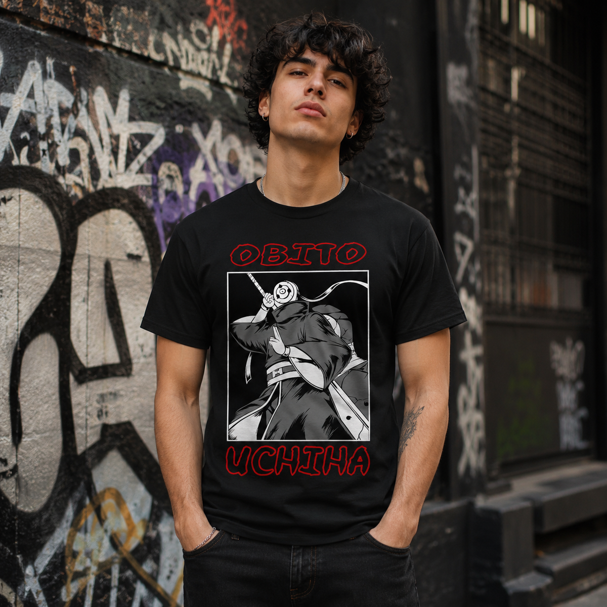 T-shirt anime Naruto Obito Uchiha Grafica 1 100% cotone - vista prodotto 2