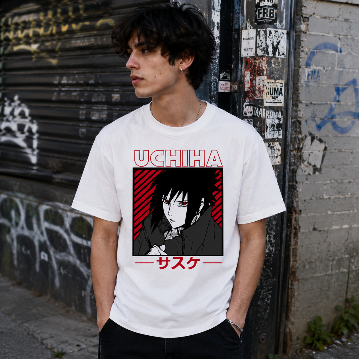 T-shirt anime Naruto Sasuke Uchiha Grafica 1 100% cotone - vista prodotto 2