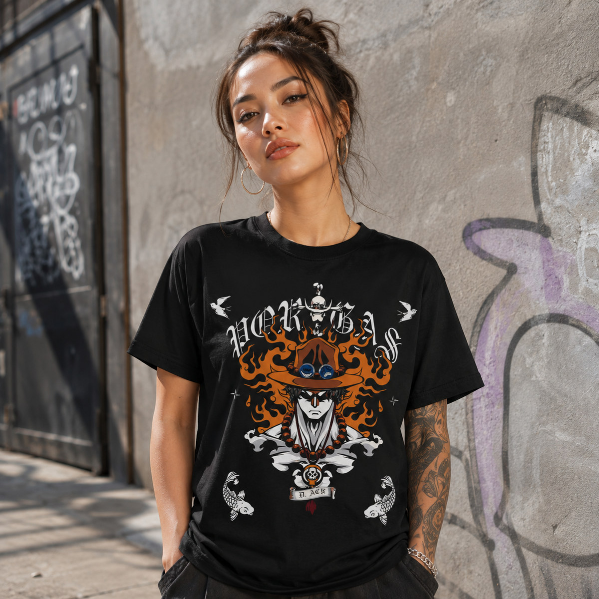 T-shirt anime One Piece Portgas D. Ace Grafica 2 100% cotone - vista prodotto 2