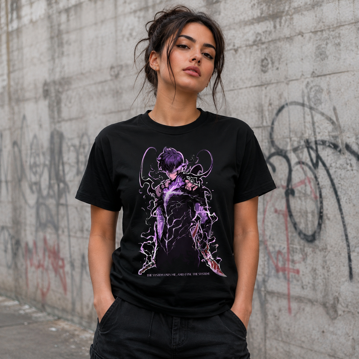 T-shirt anime Solo Leveling Sung Jinwoo Grafica 1 100% cotone - vista prodotto 2