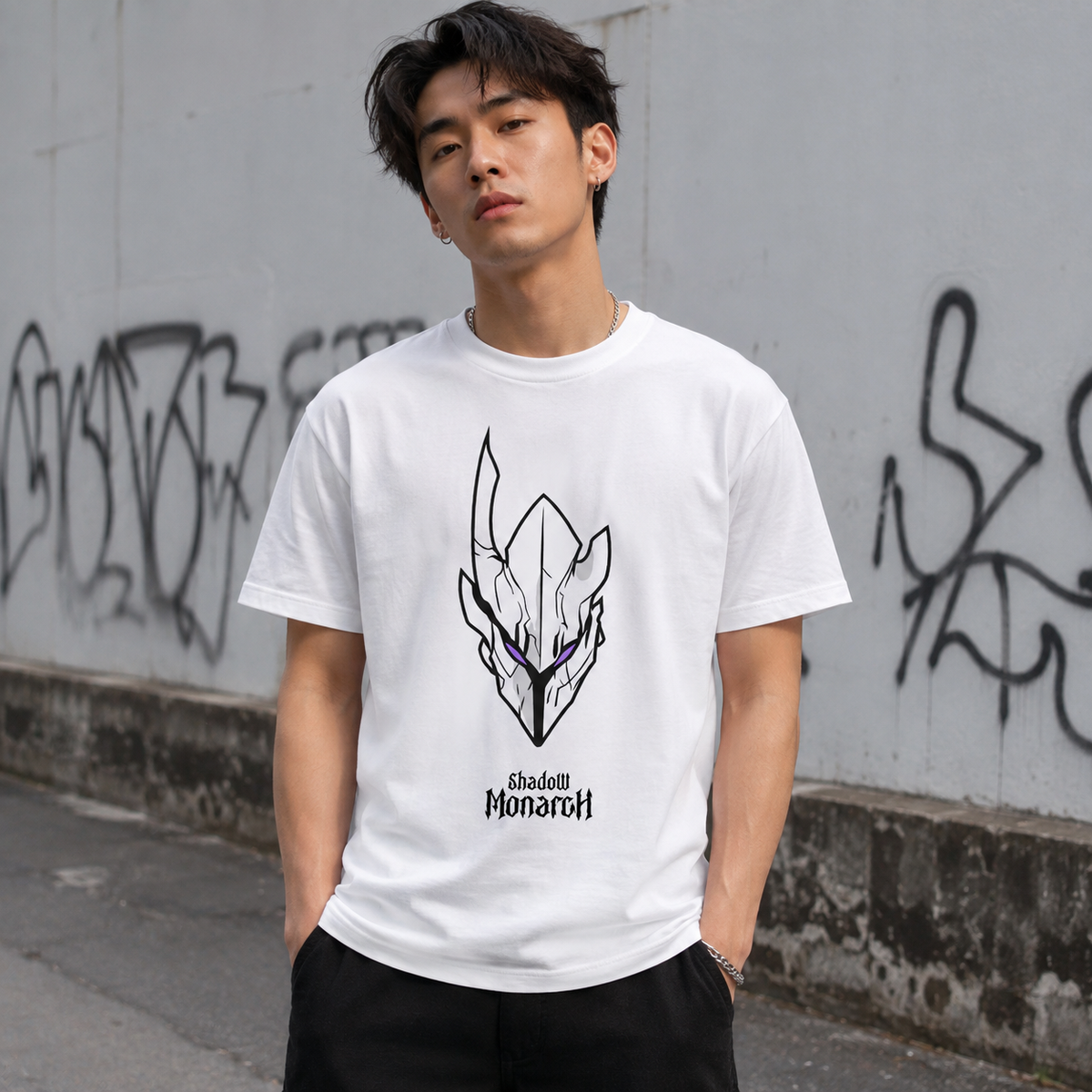 T-shirt anime Solo Leveling Shadow Monarch Grafica 1 100% cotone - vista prodotto 2