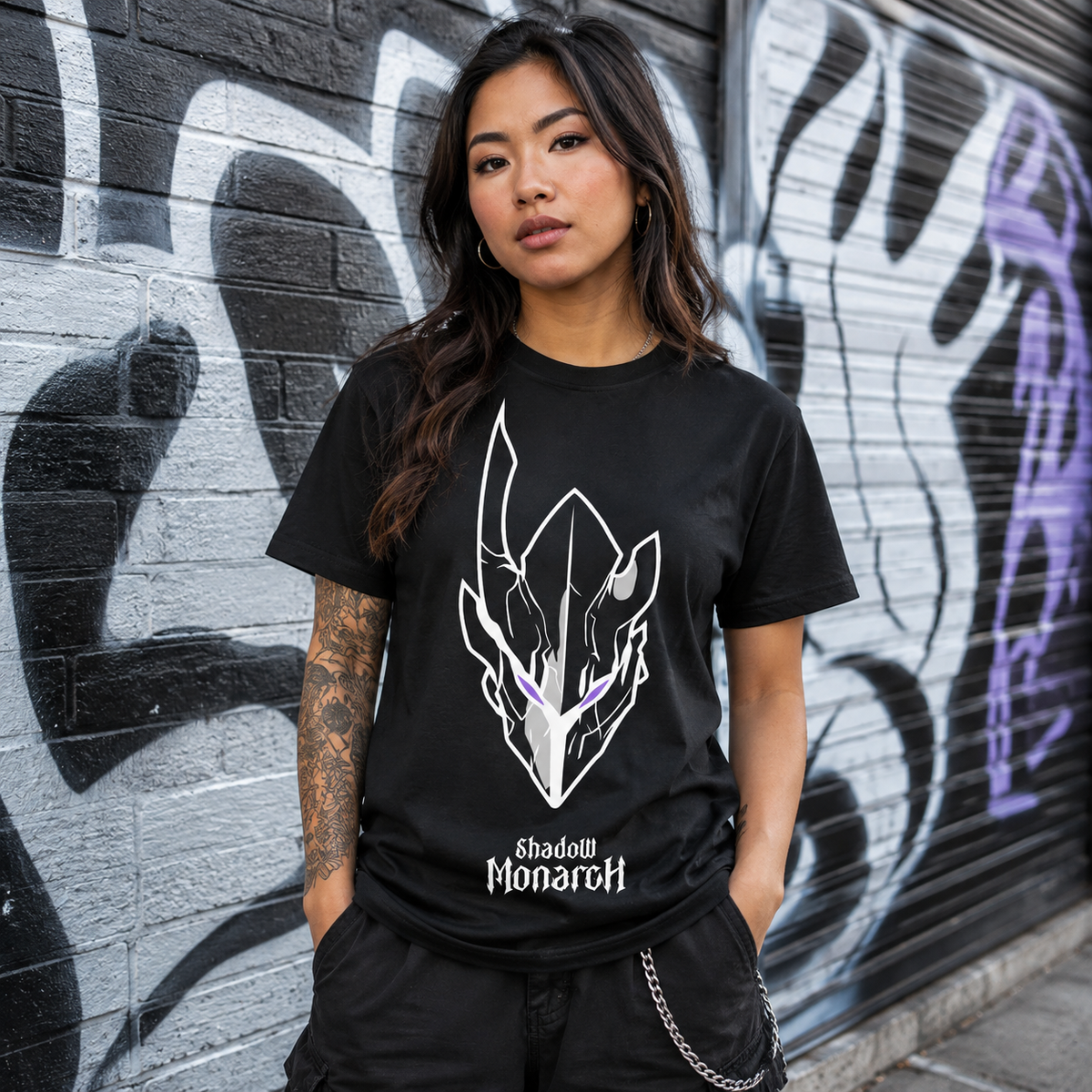 T-shirt anime Solo Leveling Shadow Monarch Grafica 2 100% cotone - vista prodotto 2
