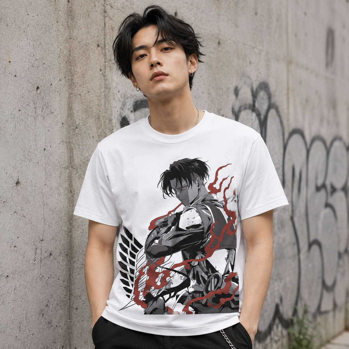 T-shirt anime Attack on Titan Levi Ackerman 100% cotone - vista prodotto 2