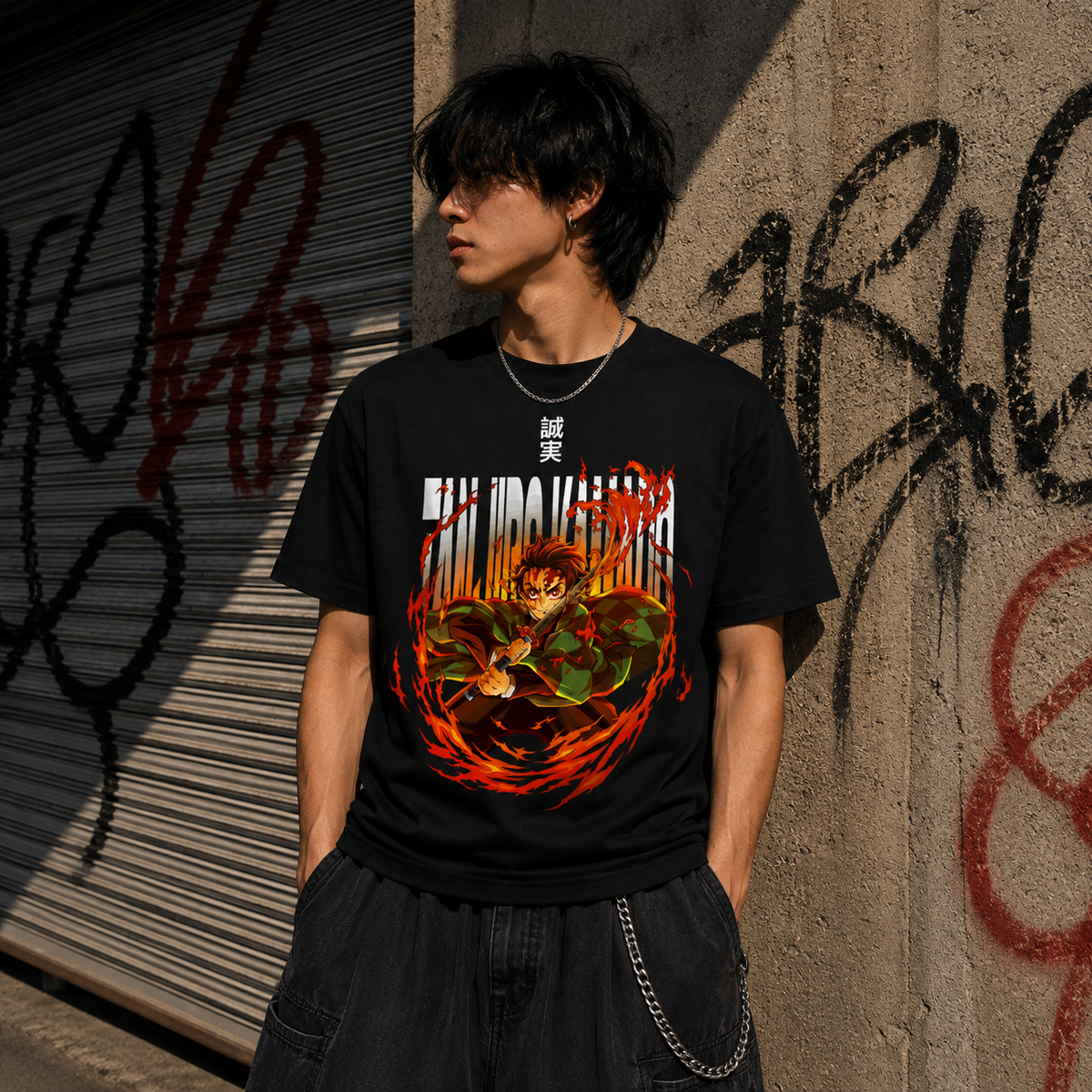 T-shirt anime Demon Slayer Tanjiro Kamado Grafica 3 100% cotone - vista prodotto 2