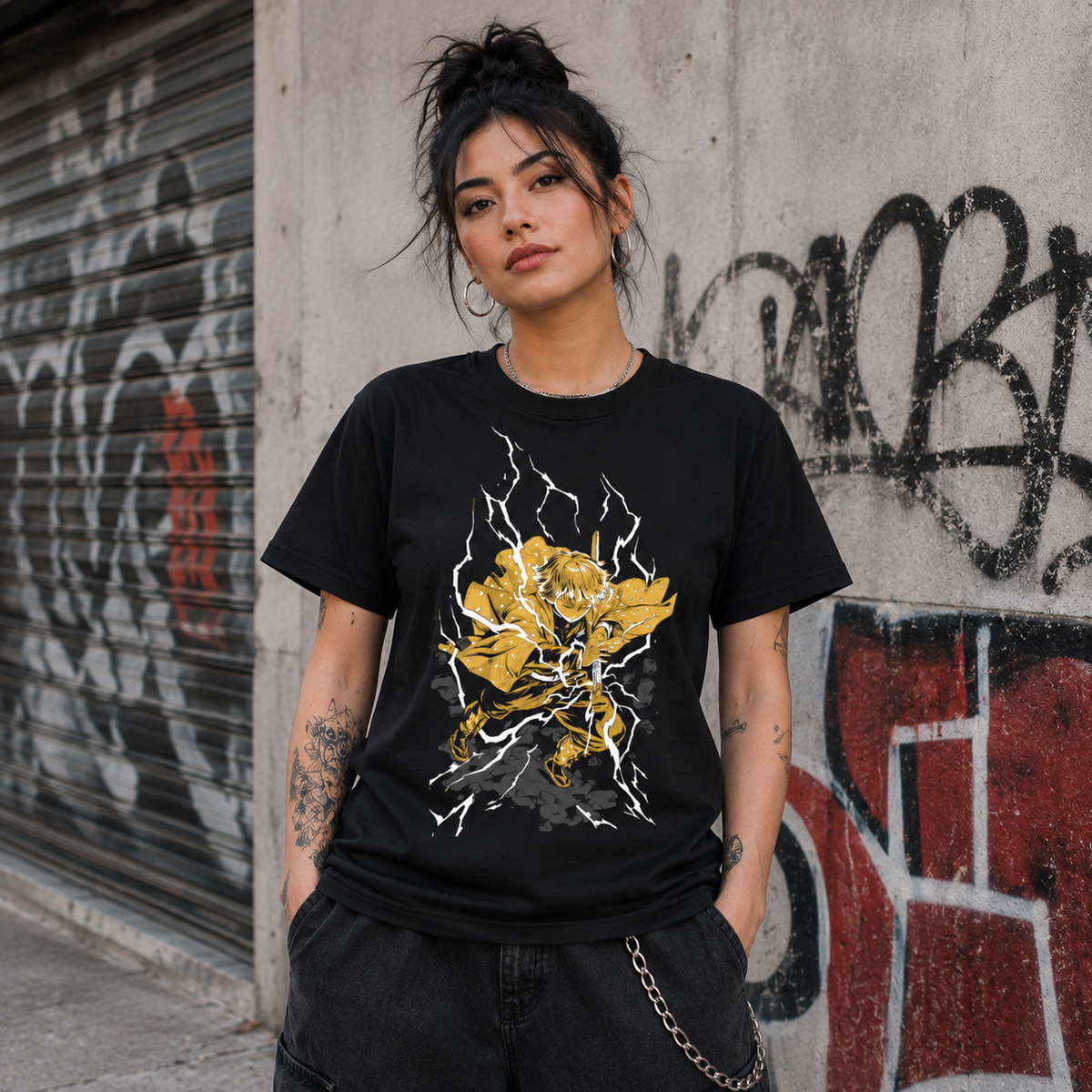 T-shirt anime Demon Slayer Zenitsu Agatsuma Grafica 6 100% cotone - vista prodotto 2
