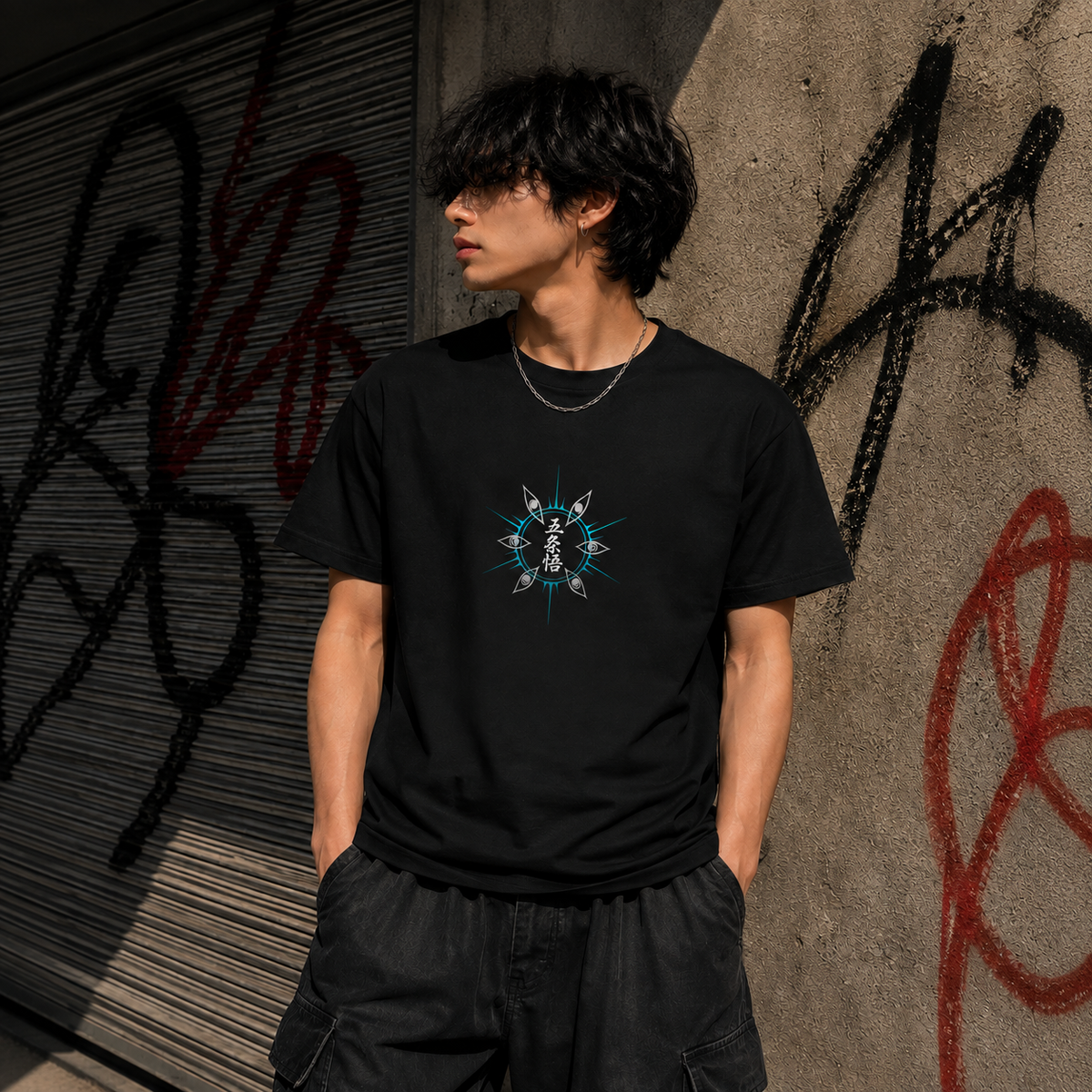 T-shirt anime Jujutsu Kaisen Satoru Gojo Grafica 9 100% cotone - vista prodotto 2