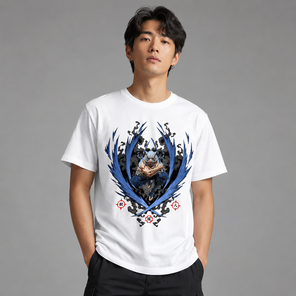T-shirt anime Demon Slayer Inosuke Hashibira Grafica 2 100% cotone - vista prodotto 2