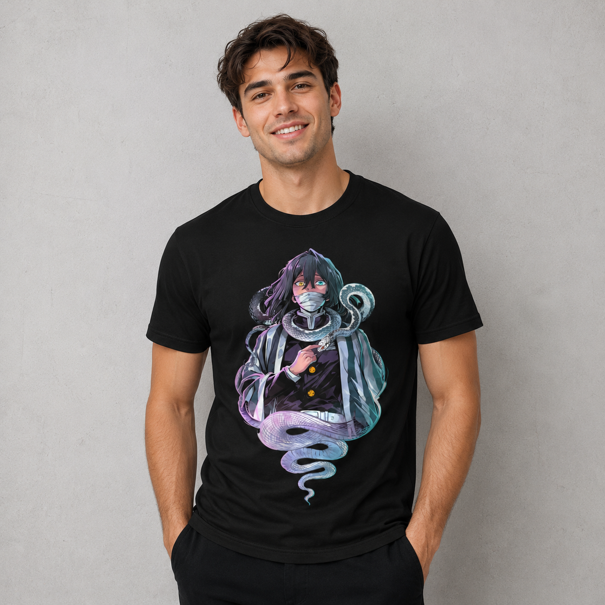 T-shirt anime Demon Slayer Obanai Iguro Grafica 3 100% cotone - vista prodotto 2