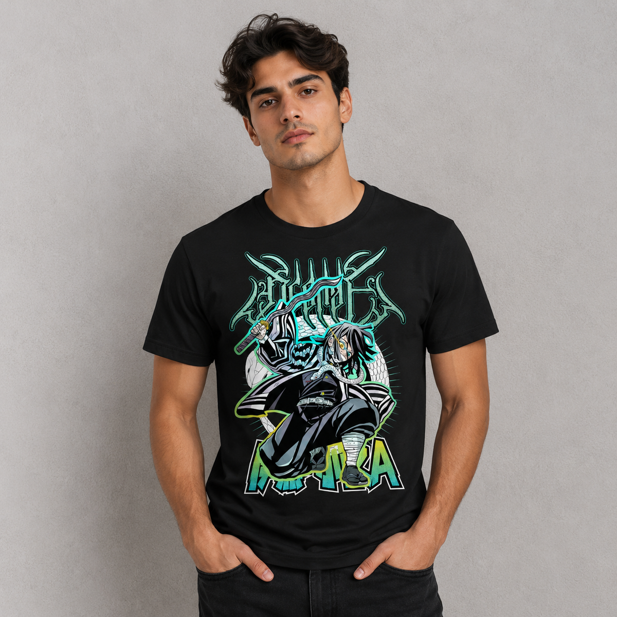 T-shirt anime Demon Slayer Obanai Iguro Grafica 1 100% cotone - vista prodotto 2