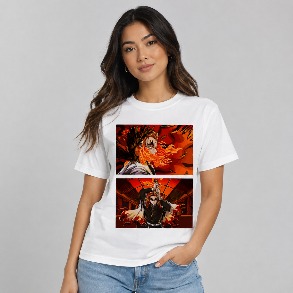 T-shirt anime Demon Slayer Kyojuro Rengoku Grafica 1 100% cotone - vista prodotto 2