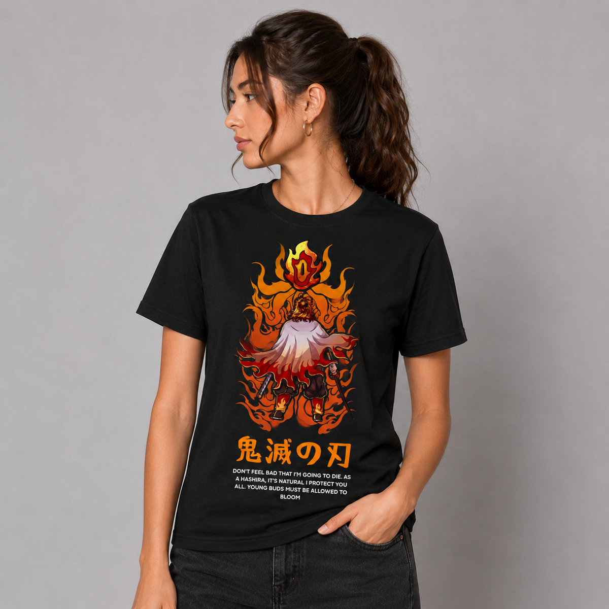 T-shirt anime Demon Slayer Kyojuro Rengoku Grafica 3 100% cotone - vista prodotto 2