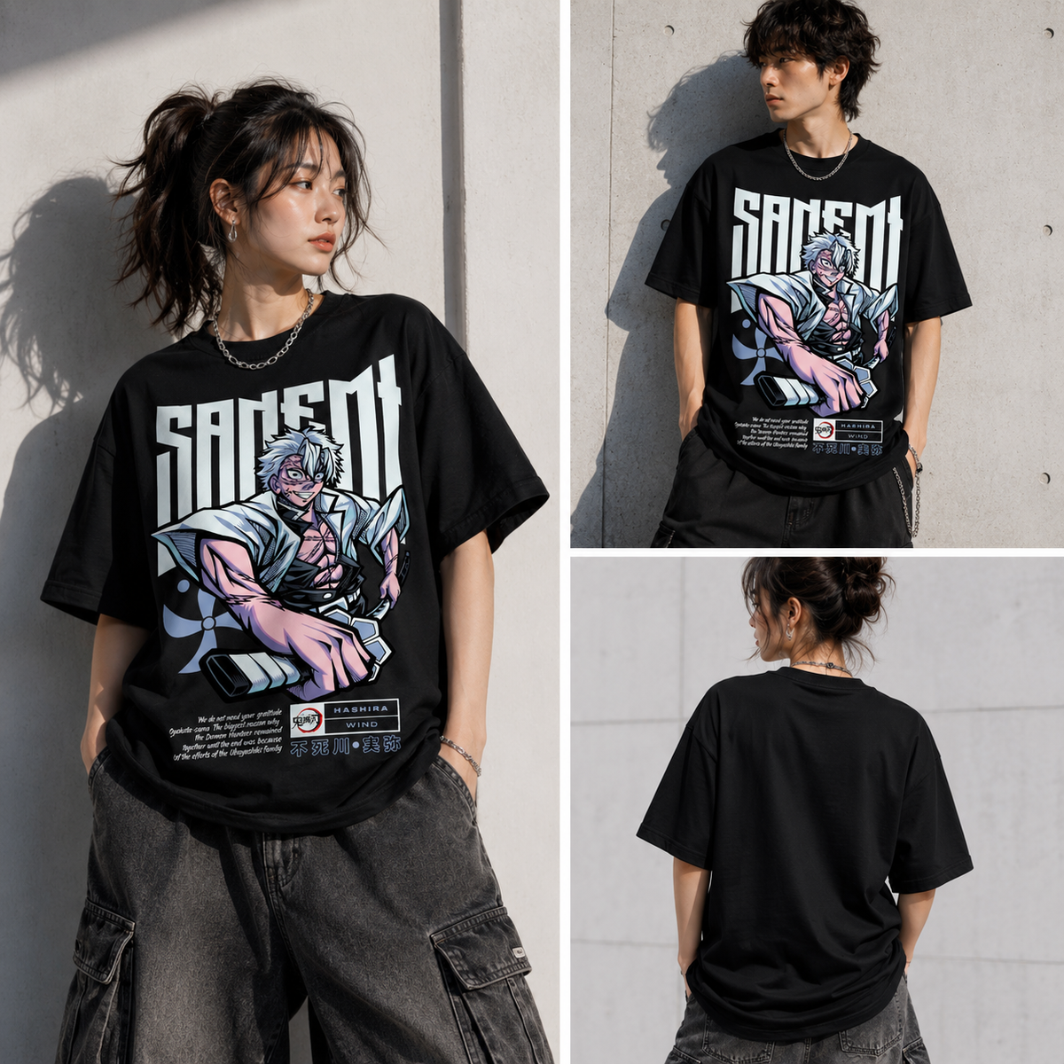 T-shirt anime Demon Slayer Sanemi Shinazugawa Grafica 2 100% cotone - vista prodotto 2
