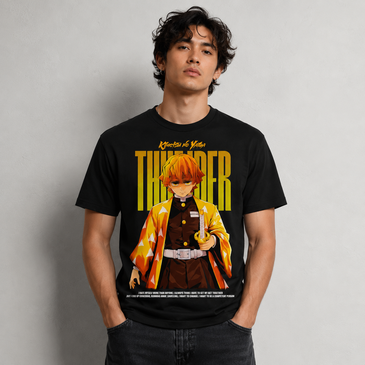 T-shirt anime Demon Slayer Zenitsu Agatsuma Grafica 1 100% cotone - vista prodotto 2